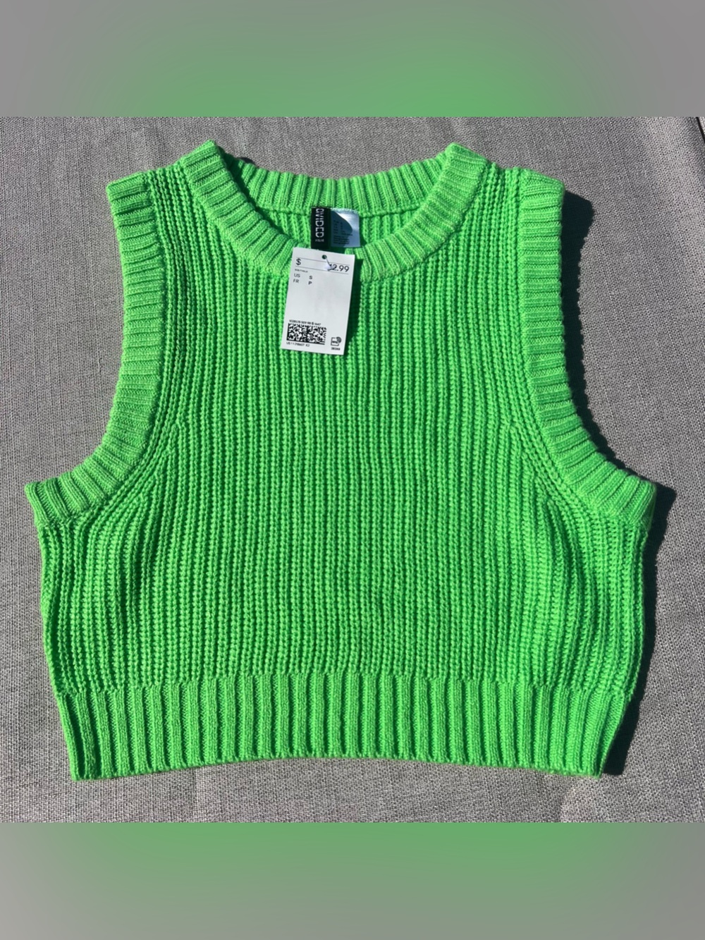 NEW H&M Divided Neon Green Cropped Knit Sweater Vest, Y2K, Size S